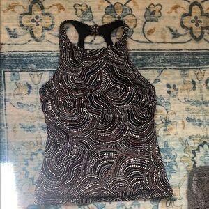 Athleta Women’s Black Halter swim suit Tank Top with Beaded Wave Pattern